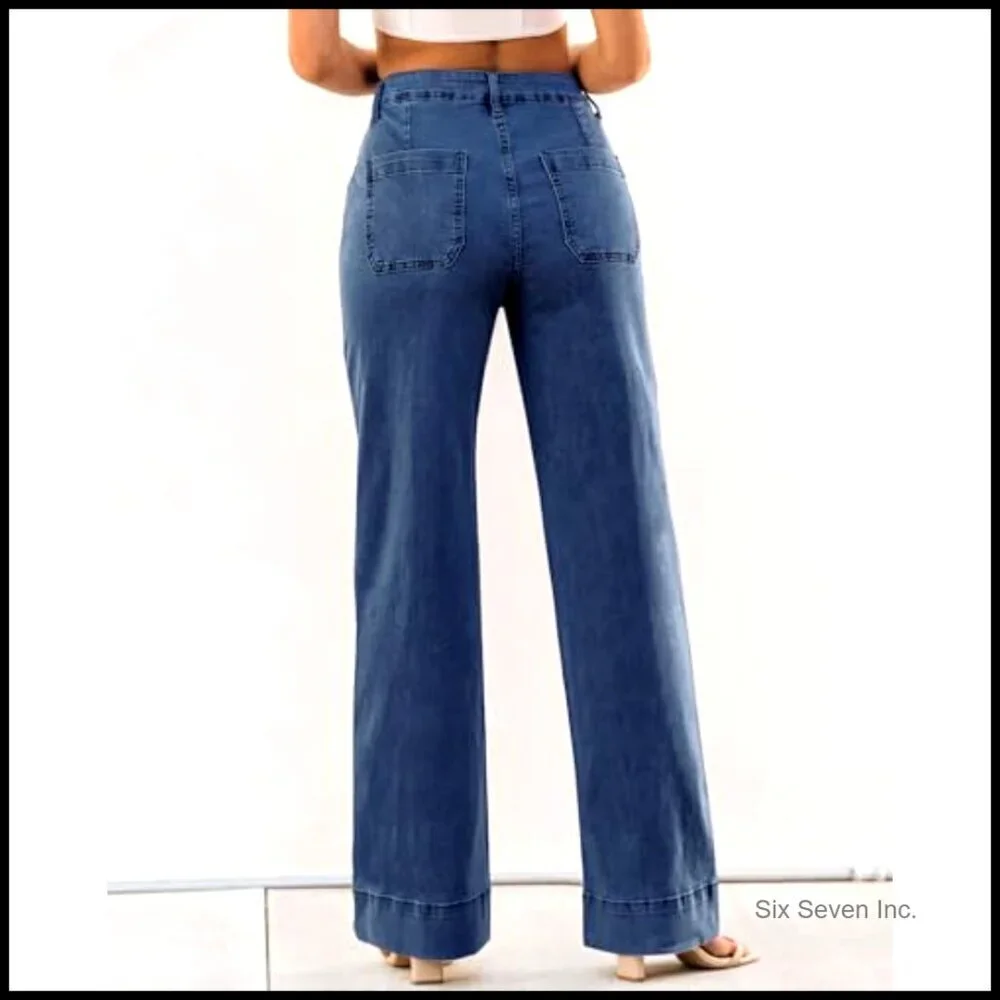Wide Leg Jeans High Waist Stretchy Denim Pants Straight Leg Baggy Y2K Trendy